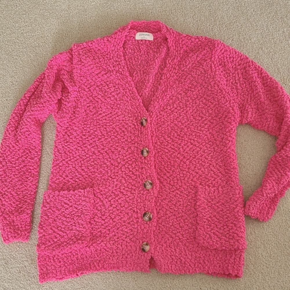 Zenana Size Large Bubble Gum Pink Cardigan